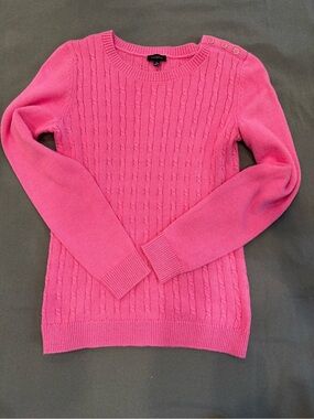 Talbots Hot Pink Cable Crew Sweater with Shoulder Button Detail - Size Small